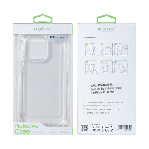 Rixus Anti-Burst – Telefoonhoesje – Beschermhoes – Transparant TPU – iPhone 15 Pro Max