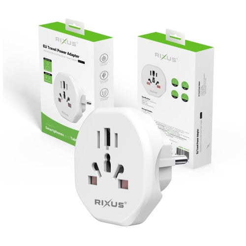 Rixus RXHC27 EU Reisadapter – Wereldstekker Europa – Compacte Travel Adapter – Wit