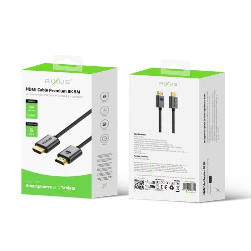 Rixus RXHU11 Premium HDMI 8K Kabel 5 m – Hoge Resolutie – Space Gray