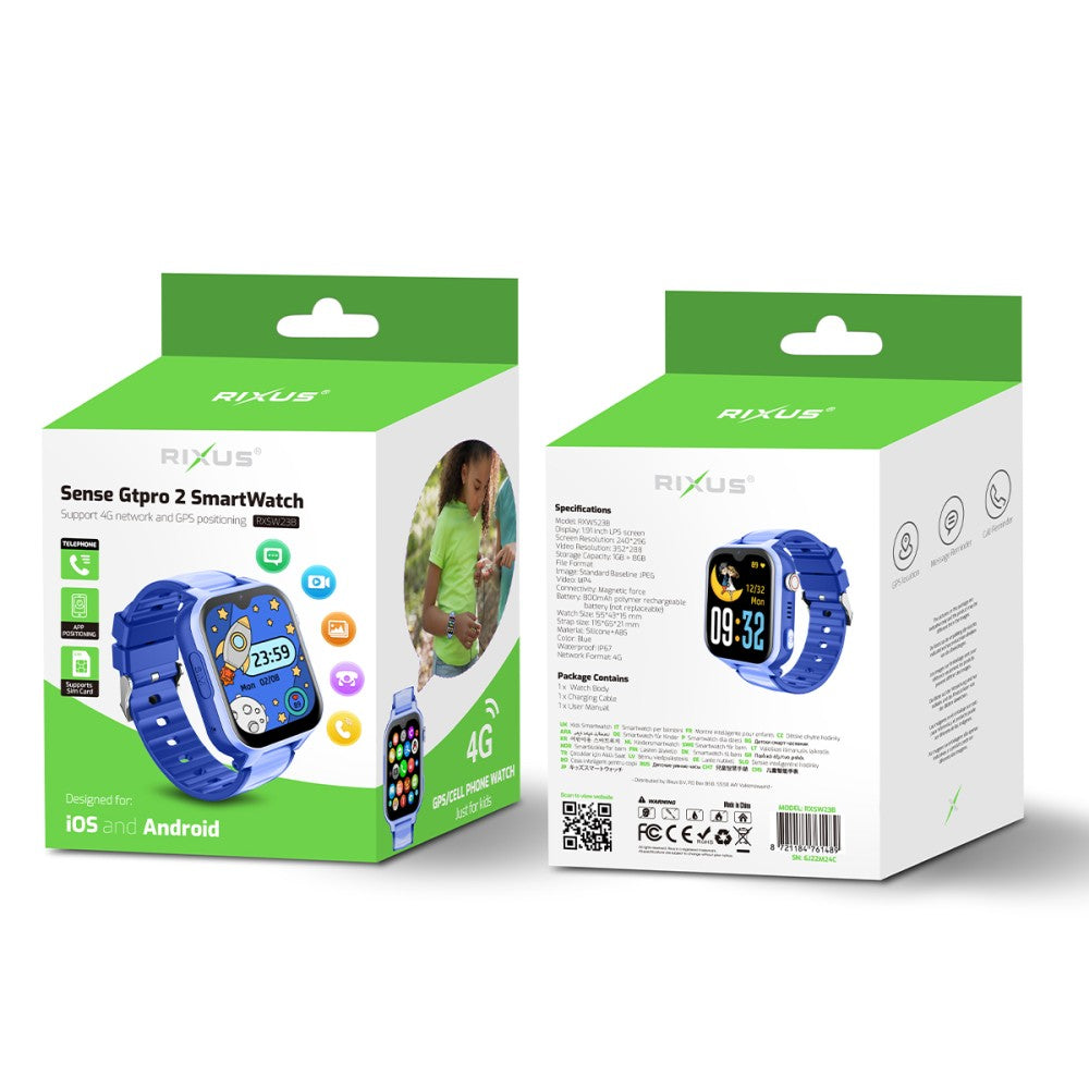 Rixus Sense GTPro 2 Smartwatch met GPS en Simkaart – Blauw