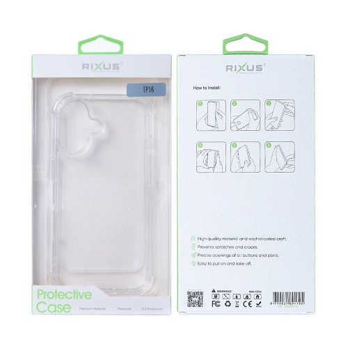Rixus Anti-Burst – iPhone 16 Hoesje – Schokbestendig – Slank Design – Transparant