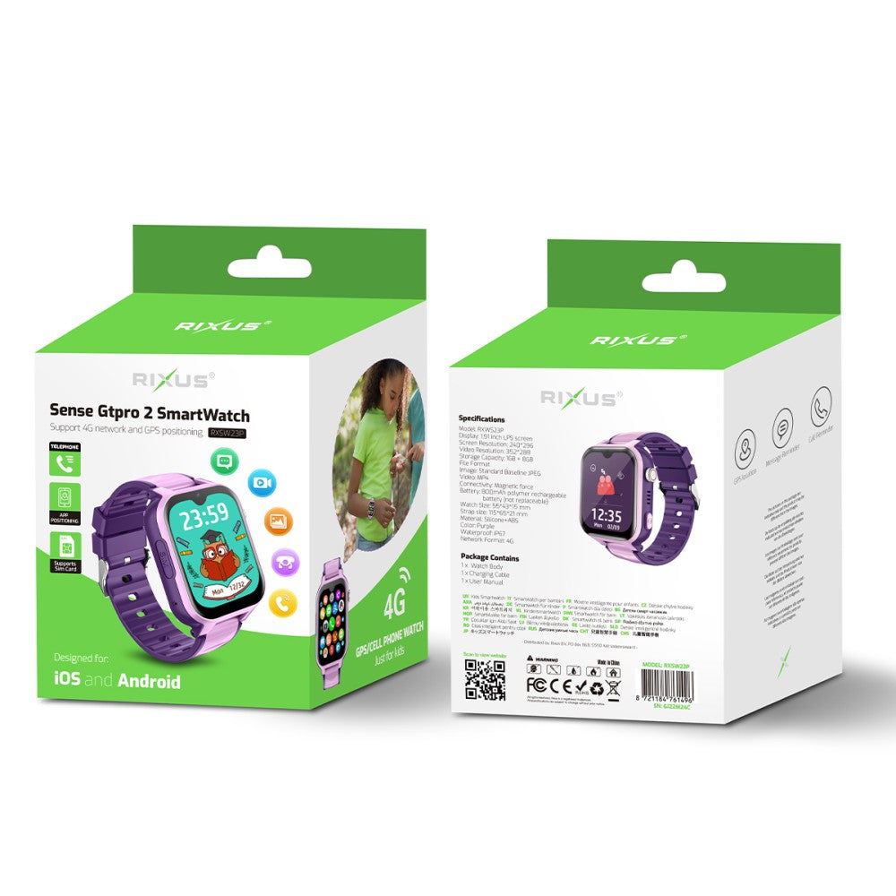 Rixus Sense GTPro 2 Smartwatch met GPS en Simkaart – Paars
