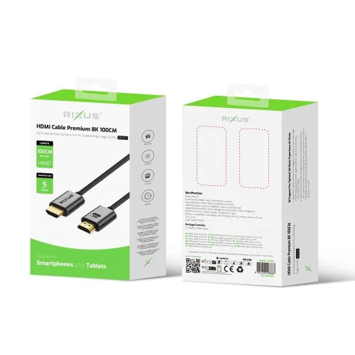 Rixus RXHU11 Premium HDMI 8K Kabel 1 m – Hoge Resolutie – Space Gray