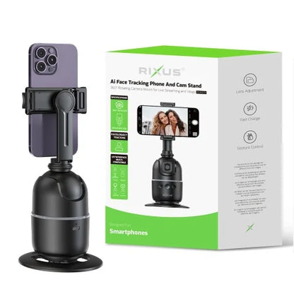 Rixus RXAG03 Auto Face Tracking Standaard – 360° Volgfunctie voor Vloggen, Video en TikTok – Zwart