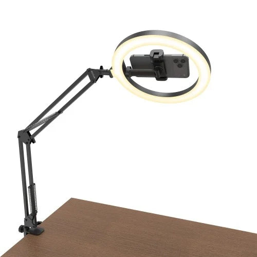 Rixus RXLG30 Ringlamp met Bureauklem – 10 Inch Ring Light voor Video's, Streaming en Videobellen – Zwart