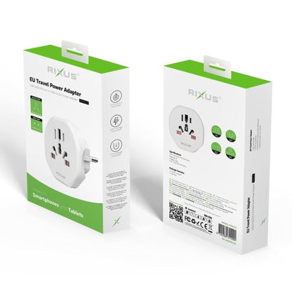 Rixus RXHC27 EU Reisadapter – Wereldstekker Europa – Compacte Travel Adapter – Wit