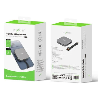 Rixus RXCR23 – Magnetische SD Kaartlezer – USB-C – Grijs