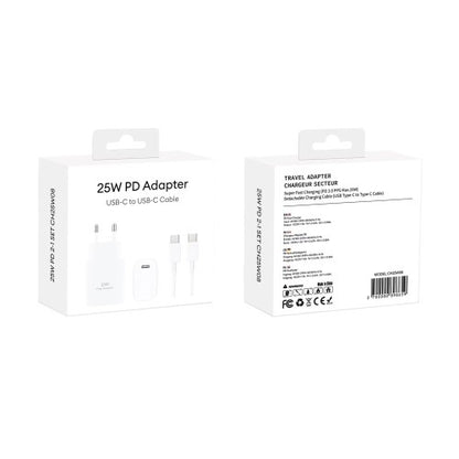 PD Adapter USB-C naar USB-C 25W – Snellader met Kabel – Wit