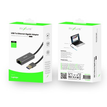 Rixus RXEA02 USB 3.0 naar RJ45 Gigabit Adapter – 1 Gbps – Plug & Play – Grijs