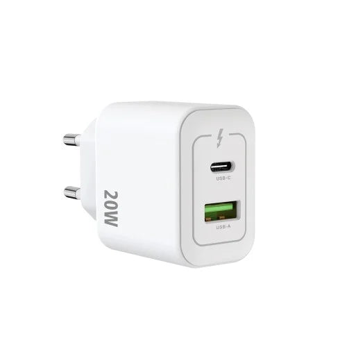 Rixus RXHC20 20W Fast Charger – USB-C & USB-A Power Adapter – Compact Charger – White