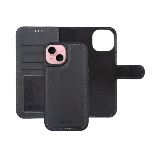 Rixus Duo Magnetische Afneembare Wallet Case Apple iPhone 15 – Zwart (2-in-1 Hoesje met Pasjeshouder)
