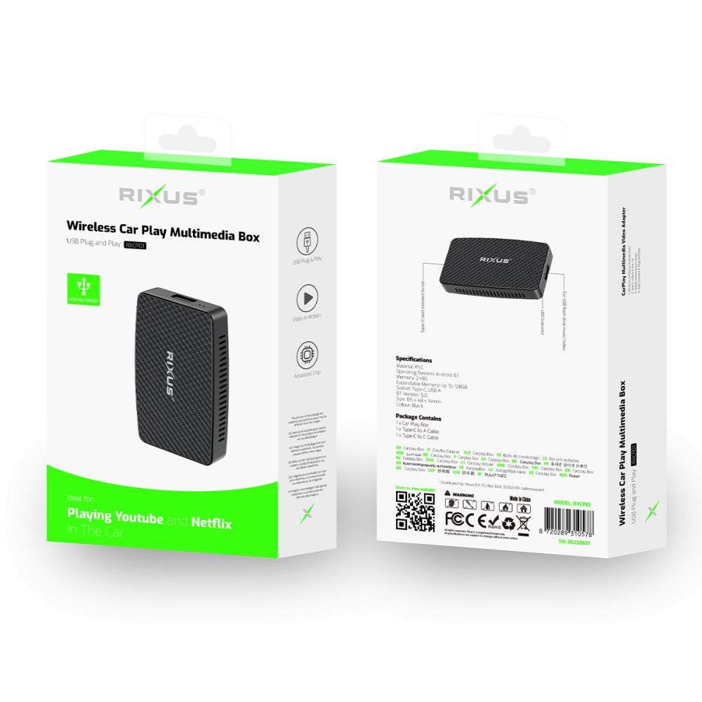 Rixus RXCP01 Draadloze CarPlay Adapter - Bluetooth - Zwart
