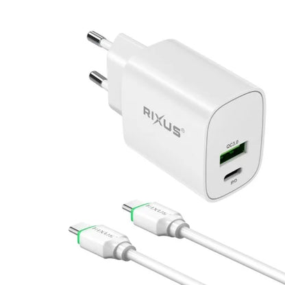 Rixus RX90CC 20W USB-C Snellader met USB-C naar USB-C Kabel (1m) – Power Adapter – Wit