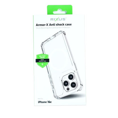 Rixus Armor-X – iPhone 16e/17e Hoesje – Anti-Shock Bescherming – MagSafe Compatibel – Transparant