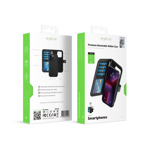 Rixus Duo – Telefoonhoesje – Magnetische Wallet Case – Afneembaar 2-in-1 Design – Zwart – iPhone 13 Pro