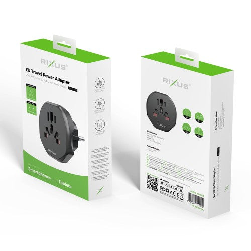 Rixus RXHC27 EU Reisadapter – Wereldstekker Europa – Compacte Travel Adapter – Zwart