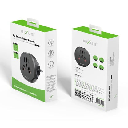 Rixus RXHC27 EU Reisadapter – Wereldstekker Europa – Compacte Travel Adapter – Zwart