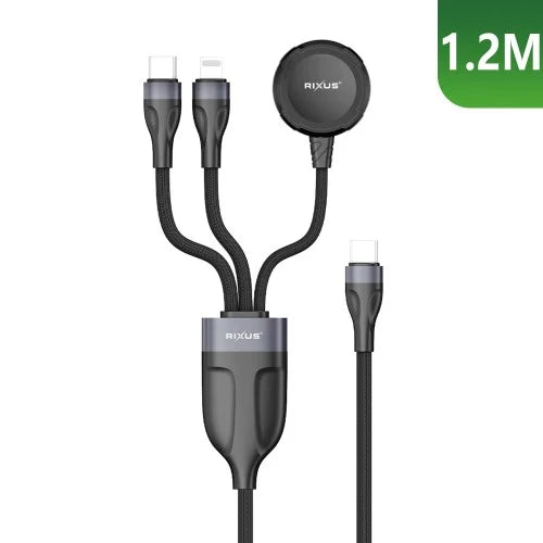 Rixus RXUC31 3-in-1 Charging Cable 1.2 m – Watch and Smartphone – Multi Charger Black
