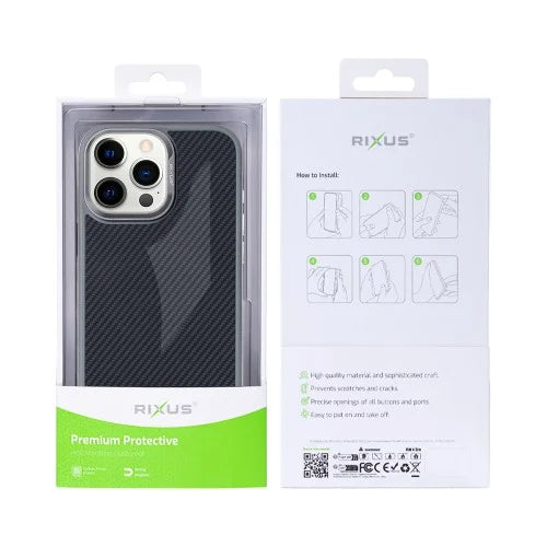 Rixus Mag Carbon – Telefoonhoesje – MagSafe Case – Carbon Design – Titanium Grijs – iPhone 14 Pro Max