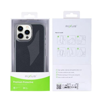 Rixus Mag Carbon – Telefoonhoesje – MagSafe Case – Carbon Design – Titanium Grijs – iPhone 14 Pro Max
