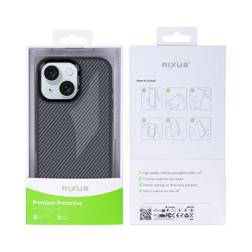 Rixus Mag Carbon – Telefoonhoesje – MagSafe Case – Carbon Design – Titanium Zwart – iPhone 14