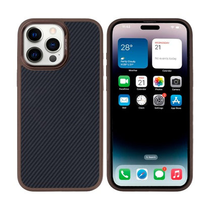 Rixus Mag Carbon – Telefoonhoesje – MagSafe Case – Carbon Design – Bruin – iPhone 14 Pro Max
