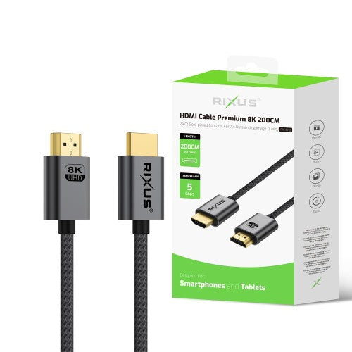 Rixus RXHU11 Premium HDMI 8K Kabel 2 m – Hoge Resolutie – Space Gray