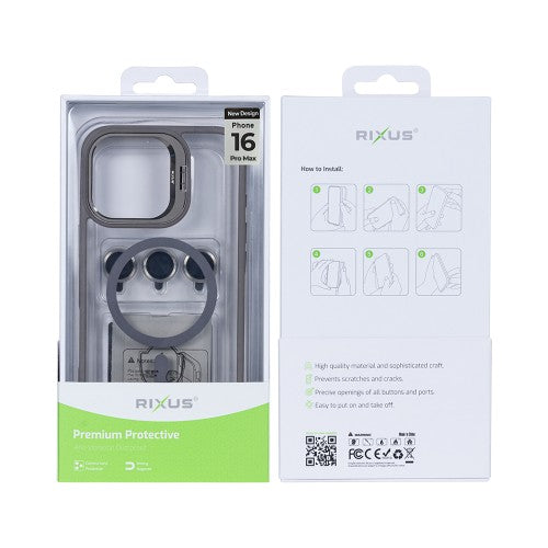 Rixus Classic 03 – Telefoonhoesje – MagSafe Beschermhoes – Titanium Grey Design – iPhone 16 Pro Max