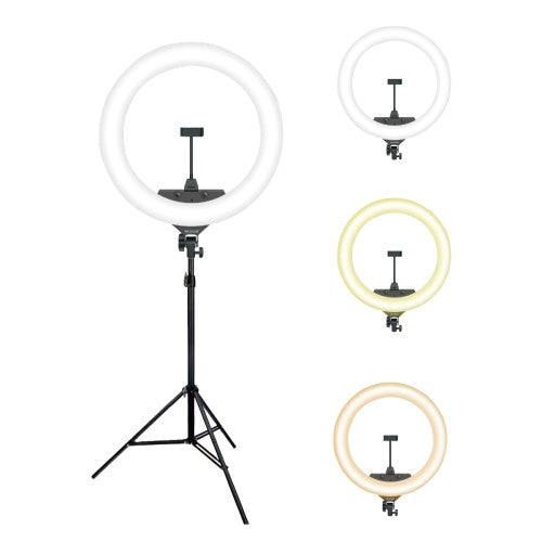 Rixus RXLG14 Ringlamp 14 Inch met Statief & Telefoonhouder – LED Selfie Ring Light – Dimbaar – Wit