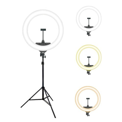 Rixus RXLG14 Ringlamp 14 Inch met Statief & Telefoonhouder – LED Selfie Ring Light – Dimbaar – Wit