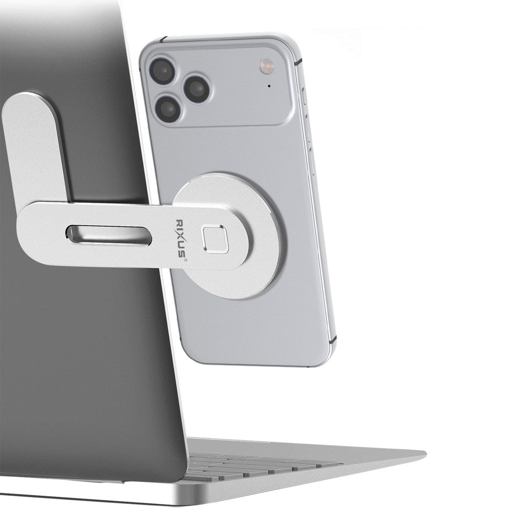 Rixus RXHM87 Magnetische Telefoonhouder voor Laptop en Monitor – Verstelbare MagSafe Bureauhouder – Zilver