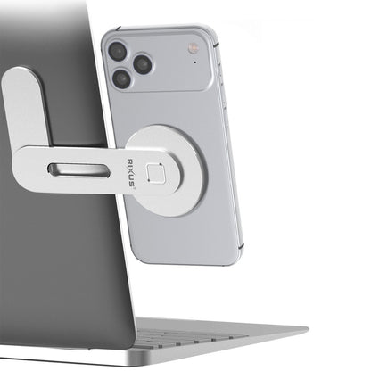 Rixus RXHM87 Magnetische Telefoonhouder voor Laptop en Monitor – Verstelbare MagSafe Bureauhouder – Zilver