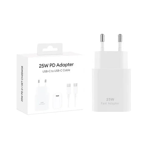 PD Adapter USB-C naar USB-C 25W – Snellader met Kabel – Wit