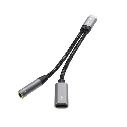 Rixus RXMU72 USB-C naar USB-C + 3.5mm AUX Adapter 15 cm – Splitter Kabel – Space Gray