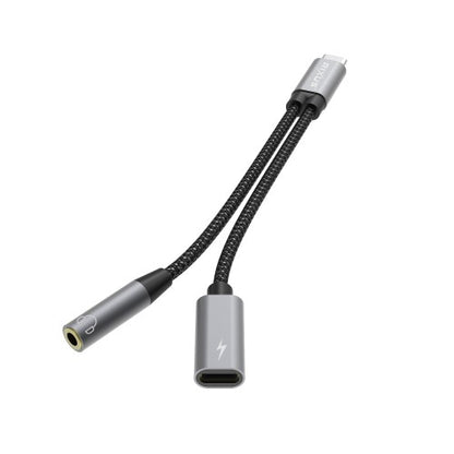 Rixus RXMU72 USB-C naar USB-C + 3.5mm AUX Adapter 15 cm – Splitter Kabel – Space Gray