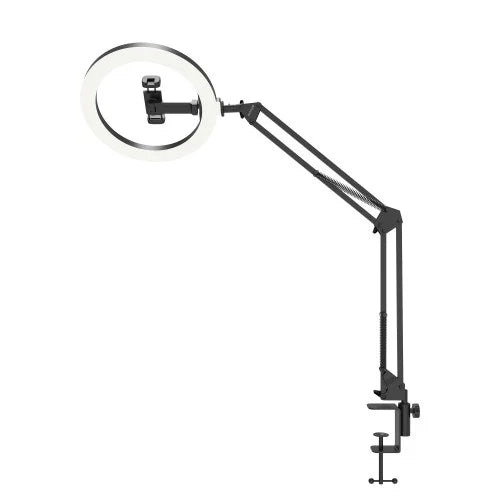 Rixus RXLG30 Ringlamp met Bureauklem – 10 Inch Ring Light voor Video's, Streaming en Videobellen – Zwart