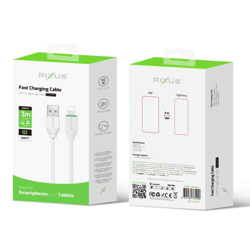 Rixus RX2022 USB-C naar Lightning Kabel 3m – Snelle Oplading & Gegevensoverdracht