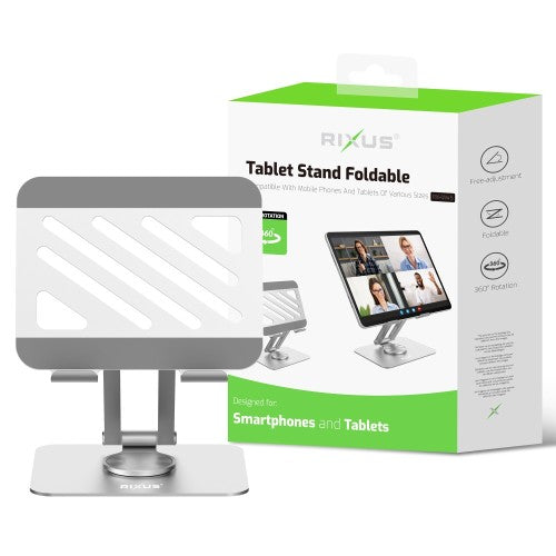 Rixus RXHW45 Opvouwbare Tablet Standaard – Verstelbaar Bureauhouder – Aluminium – Zilver