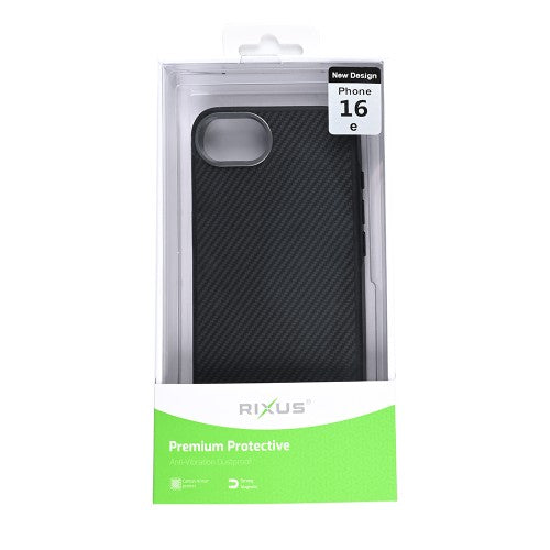 Rixus Mag Carbon – iPhone 16e/17e Hoesje – MagSafe Compatibel – Carbon Design – Titanium Black