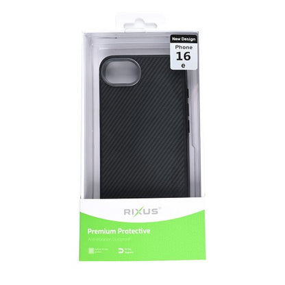 Rixus Mag Carbon – iPhone 16e/17e Hoesje – MagSafe Compatibel – Carbon Design – Titanium Black
