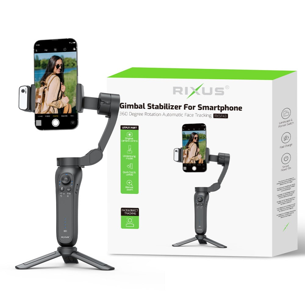 Rixus RXSF43 Selfie Stick met AI‑gezichtstracking en Bluetooth – Stabiele opnames, verlichting én afstandsbediening, inclusief tripod voor vloggen, TikTok en live‑videos
