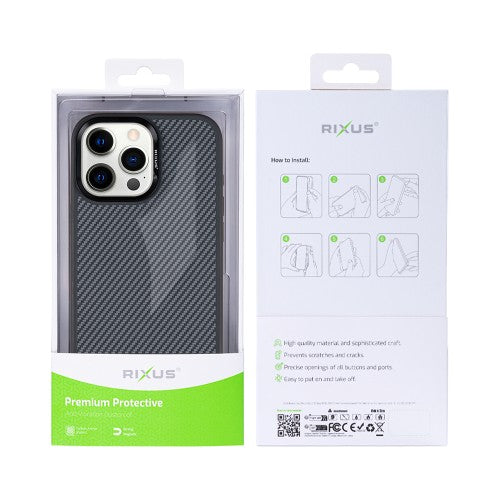 Rixus Mag Carbon – Telefoonhoesje – MagSafe Case – Carbon Design – Titanium Zwart – iPhone 14 Pro