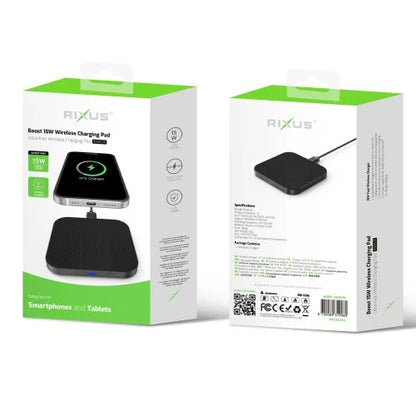Rixus RXWC25 15W Wireless Fast Charger – Qi Wireless Charging Pad – Black