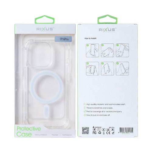 Rixus Anti-Burst - Telefoonhoesje - MagSafe Beschermhoes - Transparant TPU - iPhone 16 Pro