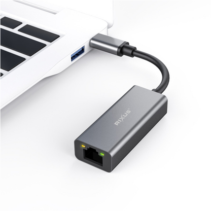Rixus RXEA01 USB-C naar RJ45 Gigabit Adapter – 1 Gbps – Plug & Play – Grijs