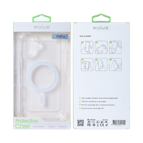 Rixus Anti-Burst – Telefoonhoesje – MagSafe Case – Transparant TPU – iPhone 16 Plus