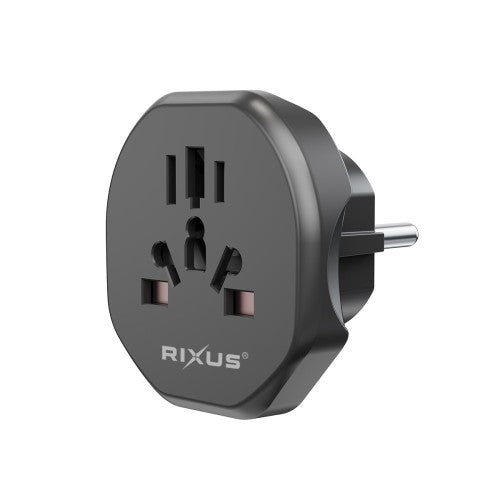 Rixus RXHC27 EU Reisadapter – Wereldstekker Europa – Compacte Travel Adapter – Zwart