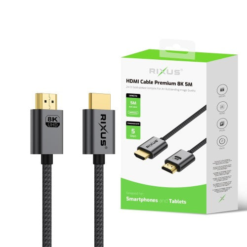 Rixus RXHU11 Premium HDMI 8K Kabel 5 m – Hoge Resolutie – Space Gray