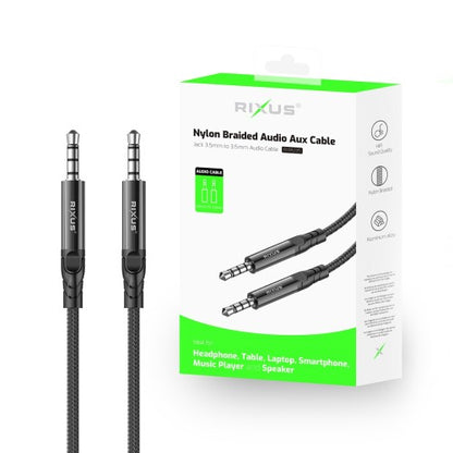 Rixus RXMU35 3.5mm Jack AUX Kabel 1,2 m – Gevlochten Stereo Audiokabel – Zwart