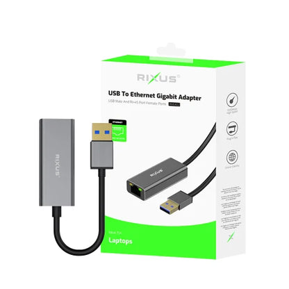 Rixus RXEA02 USB 3.0 naar RJ45 Gigabit Adapter – 1 Gbps – Plug & Play – Grijs